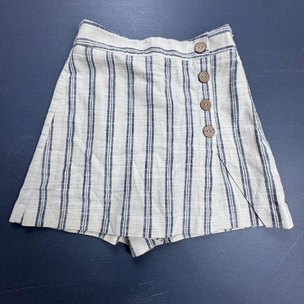 Zara Cream and Navy Stripe Skort with Side Buttons
